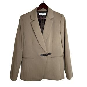 Tahari Brown Birdseye Weave Tailored Blazer Button & Buckle Closure Size 10